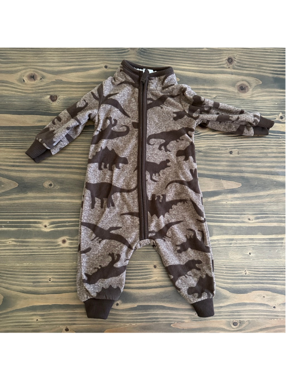 Carter's Dinosaur Fleece Footie 6 Months Brown Beige Zip Up Baby Sleeper